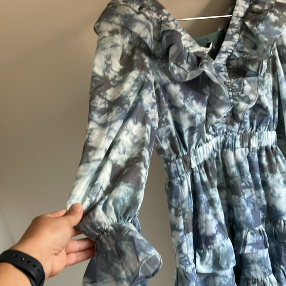 English Factory ruffle long sleeve babydoll dress NEW size medium rosette - Picture 5 of 8